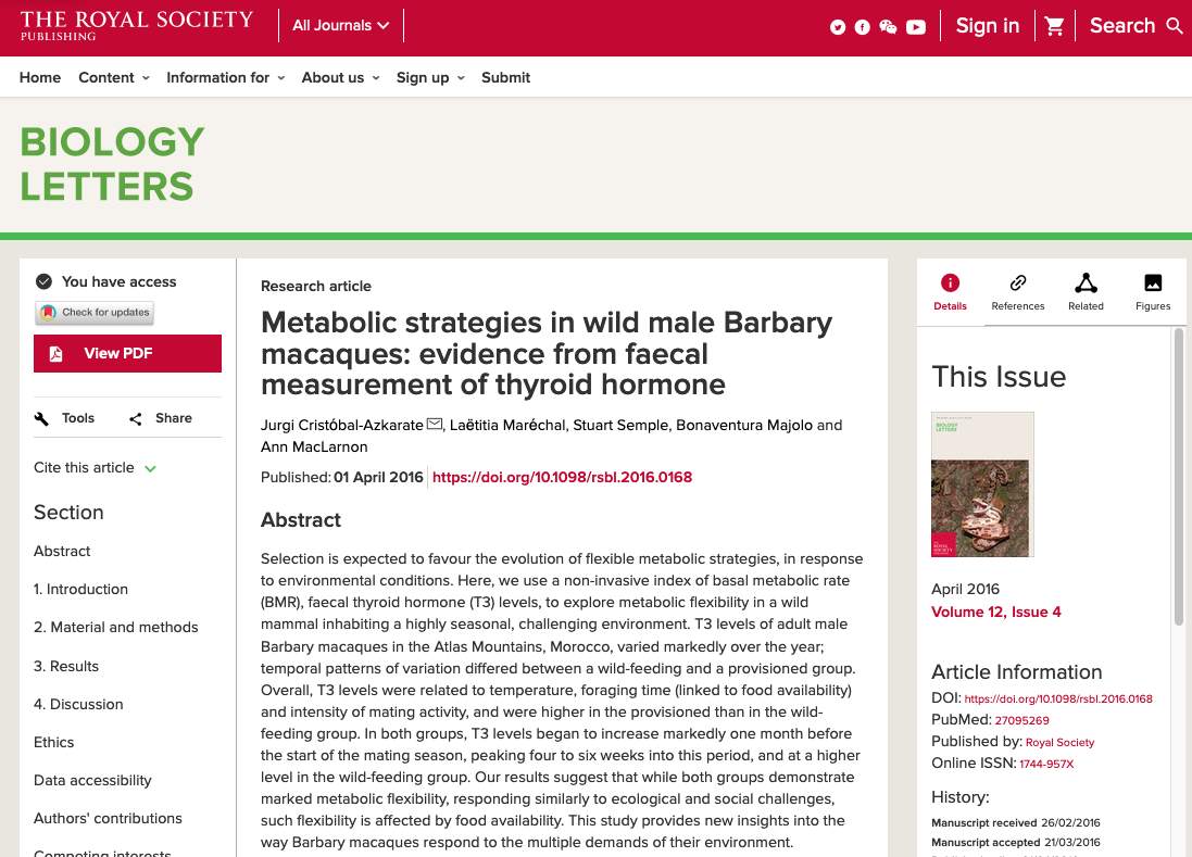 2016-04-01 - Metabolic strategies in wild male Barbary macaques-Biology letters